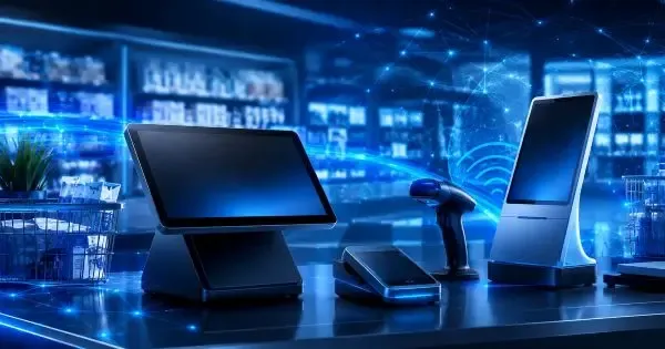 UAV drone graphic representing 5G RedCap connectivity for retail devices such as POS systems and kiosks requiring constant connectivity.