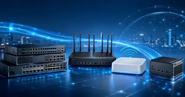Industrial router representing 5G NR connectivity for high-throughput enterprise routers, home gateways, and edge AI deployments.